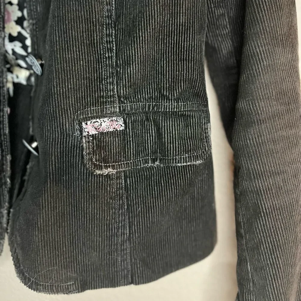 Miss Me Brown Distressed Corduroy Jacket Embroidered Long Sleeve Blazer Grunge S - Picture 15 of 15